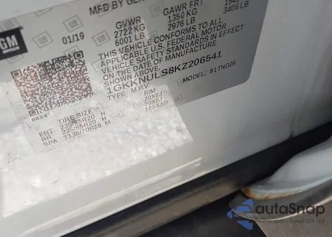 2019 GMC Acadia Slt-1 z USA, uszkodzony, nr VIN 1GKKNULS8KZ206541